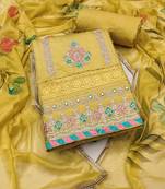 Beige embroidered cotton semi stitched churidar dress-materials