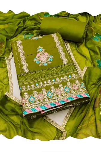 Green embroidered cotton churidar dress-materials