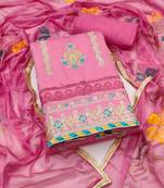 Pink embroidered cotton semi stitched churidar dress-materials
