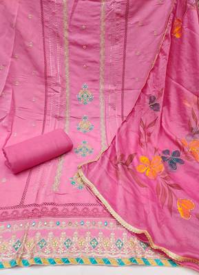Pink embroidered cotton churidar dress-materials 2