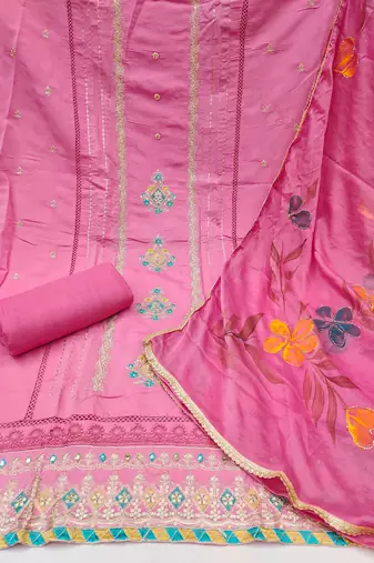 Pink embroidered cotton churidar dress-materials