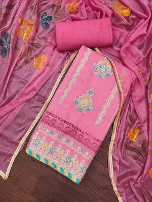 Pink embroidered cotton churidar dress-materials 3