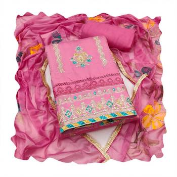 Pink embroidered cotton churidar dress-materials 4