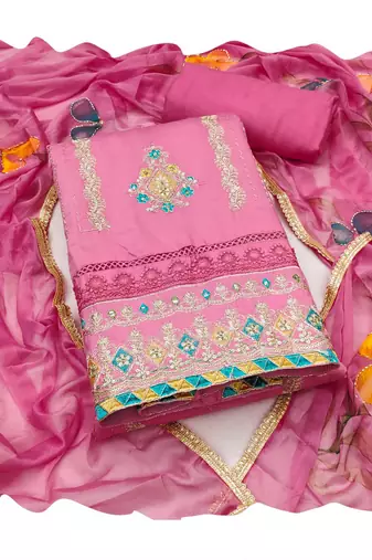 Pink embroidered cotton churidar dress-materials
