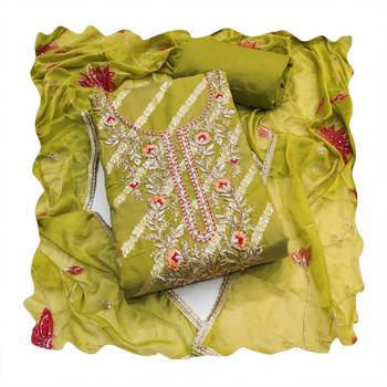 Green woven cotton churidar dress-materials 4