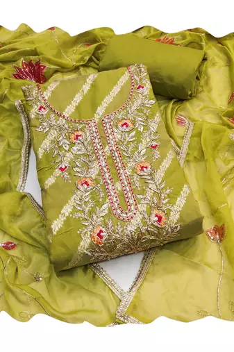 Green woven cotton churidar dress-materials
