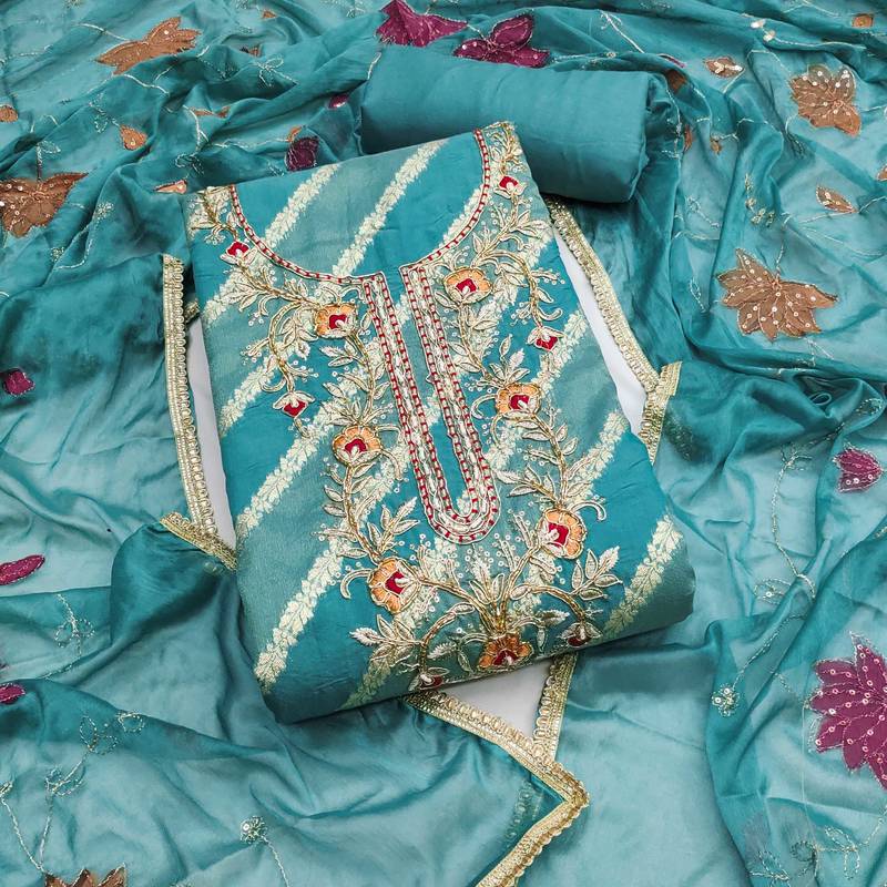 Blue woven cotton semi stitched churidar dress-materials