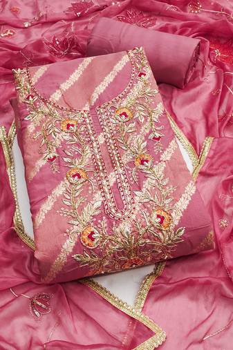 Pink woven cotton semi stitched churidar dress-materials