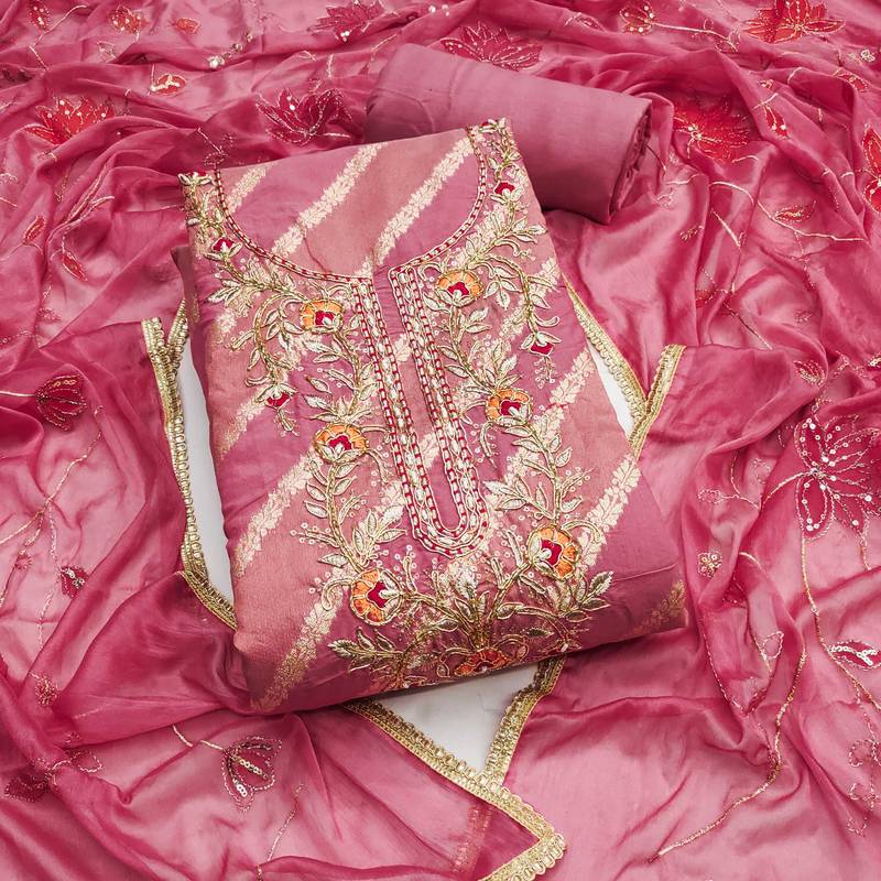 Pink woven cotton semi stitched churidar dress-materials