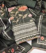 Dark-green embroidered cotton silk semi stitched churidar dress-materials