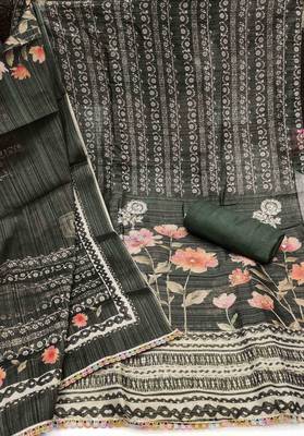 Dark-green embroidered cotton silk semi stitched churidar dress-materials 2