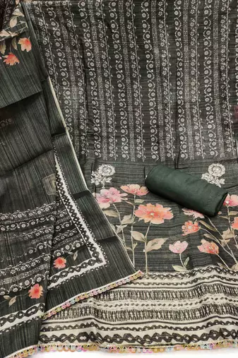 Dark-green embroidered cotton silk semi stitched churidar dress-materials