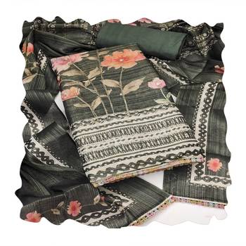 Dark-green embroidered cotton silk semi stitched churidar dress-materials 4