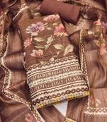 Brown embroidered cotton silk semi stitched churidar dress-materials