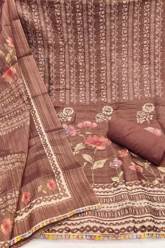 Brown embroidered cotton silk semi stitched churidar dress-materials