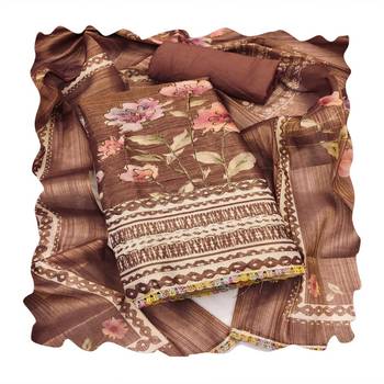 Brown embroidered cotton silk semi stitched churidar dress-materials 4