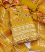 Mustard embroidered cotton silk semi stitched churidar dress-materials