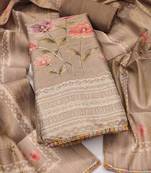 Grey embroidered cotton silk semi stitched churidar dress-materials