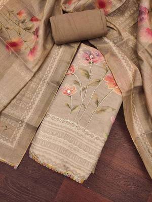 Grey embroidered cotton silk churidar dress-materials 3