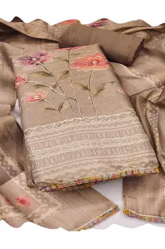 Grey embroidered cotton silk churidar dress-materials