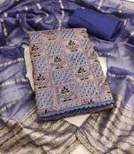 Royal-blue sequins silk blend semi stitched churidar dress-materials