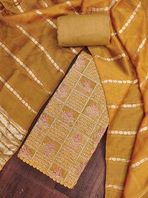 Mustard sequins silk blend churidar dress-materials 3