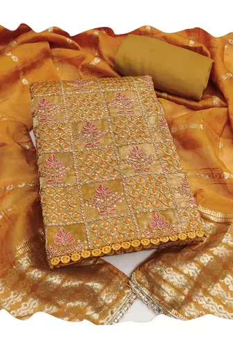 Mustard sequins silk blend churidar dress-materials