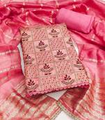 Pink sequins silk blend semi stitched churidar dress-materials