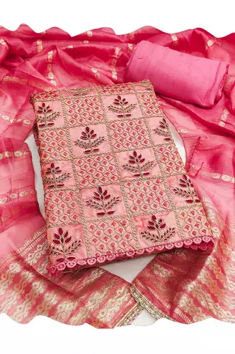 Pink sequins silk blend churidar dress-materials