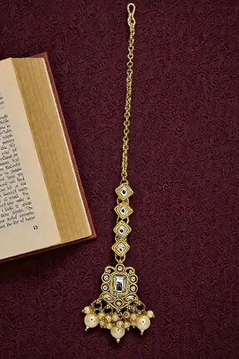 Gold plated kundan maang tikka head jewellery