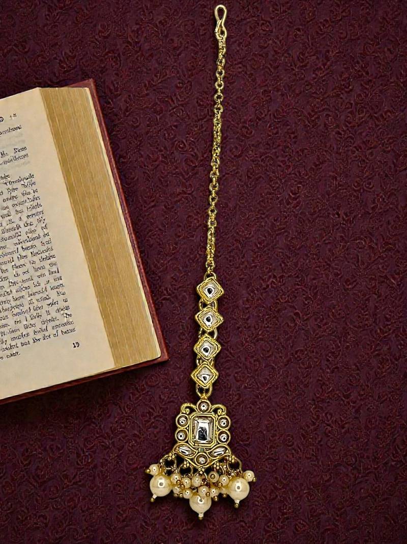 Gold plated kundan maang tikka head jewellery