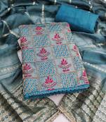 Blue sequins silk blend semi stitched churidar dress-materials