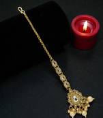 Gold plated kundan teardrop maang tikka head jewellery