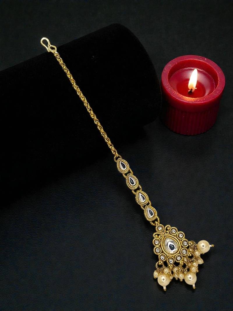 Gold plated kundan teardrop maang tikka head jewellery