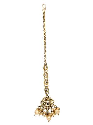 Gold plated kundan oval design maang tikka head jewellery 2