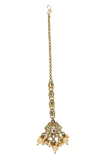 Gold plated kundan oval design maang tikka head jewellery