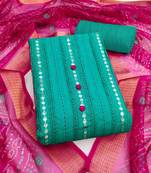 Sea-green embroidered cotton semi stitched churidar dress-materials