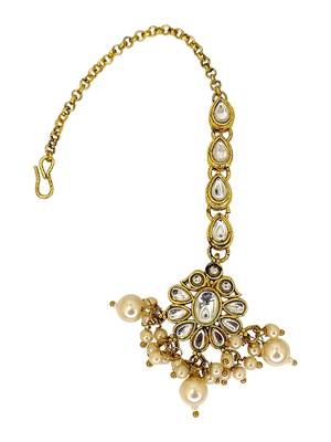 Gold plated kundan oval design maang tikka head jewellery 3