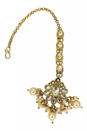 Gold plated kundan oval design maang tikka head jewellery