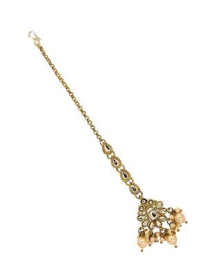 Gold plated kundan oval design maang tikka head jewellery 4