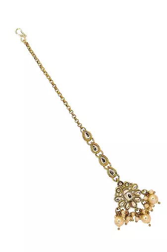 Gold plated kundan oval design maang tikka head jewellery