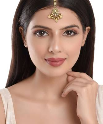 Gold plated kundan oval design maang tikka head jewellery 5