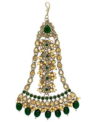 Antique gold plated green jhumar passa head jewellery 2
