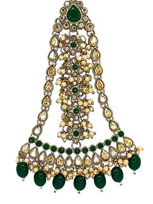 Antique gold plated green jhumar passa head jewellery 3