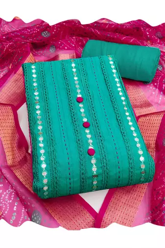 Sea-green embroidered cotton churidar dress-materials