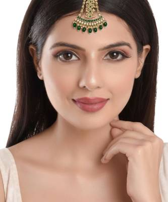 Antique gold plated green jhumar passa head jewellery 5