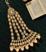 Antique gold plated champagne stone jhumar passa head jewellery