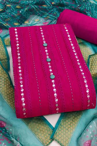Pink embroidered cotton semi stitched churidar dress-materials