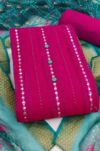 Pink embroidered cotton semi stitched churidar dress-materials