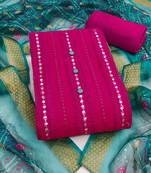 Pink embroidered cotton semi stitched churidar dress-materials